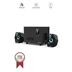 Torima D37 Siyah Bluetooth Hoparlör 2in1 Subwoofer Rgb Işıklı Bilgisayar Hoparlörü Speaker