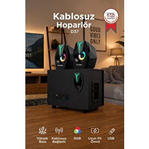 Torima Bilgisayar Hoparlörü Rgb Işıklı 2in1 Subwoofer Bluetooth Hoparlör Speaker D37 Siyah