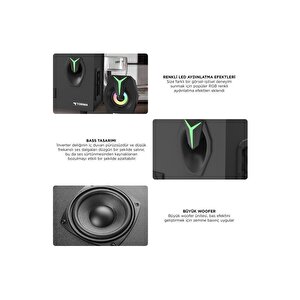 Torima D37 Siyah Bluetooth Hoparlör 2in1 Subwoofer Rgb Işıklı Bilgisayar Hoparlörü Speaker