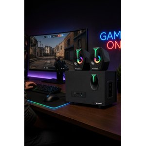 Torima Bilgisayar Hoparlörü Rgb Işıklı 2in1 Subwoofer Bluetooth Hoparlör Speaker D37 Siyah