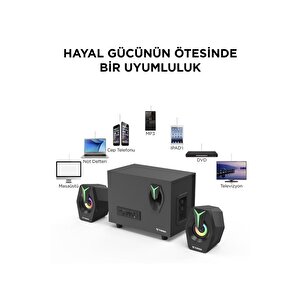 Torima D37 Siyah Bluetooth Hoparlör 2in1 Subwoofer Rgb Işıklı Bilgisayar Hoparlörü Speaker