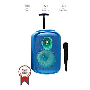 Torima Kts-2111 Mavi Rgb Ledli Mikrofonlu Tekerlekli Bluetooth Hoparlör Speaker