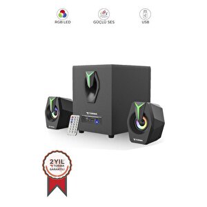 Torima D38 Siyah Bluetooth Hoparlör 2in1 Subwoofer Rgb Işıklı Bilgisayar Hoparlörü Speaker