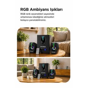 Torima Bilgisayar Hoparlörü Rgb Işıklı 2in1 Subwoofer Bluetooth Hoparlör Speaker D38 Siyah