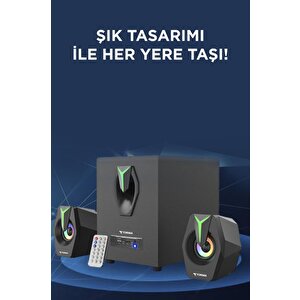 Torima D38 Siyah Bluetooth Hoparlör 2in1 Subwoofer Rgb Işıklı Bilgisayar Hoparlörü Speaker
