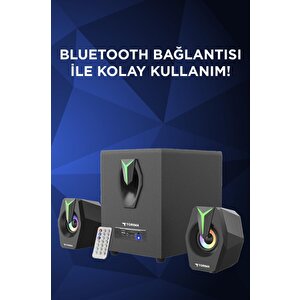 Torima D38 Siyah Bluetooth Hoparlör 2in1 Subwoofer Rgb Işıklı Bilgisayar Hoparlörü Speaker