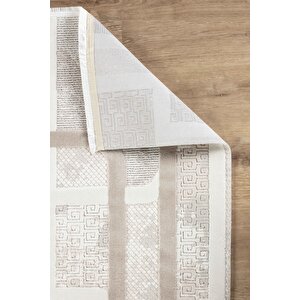 Doku 6002 Yumuşak Dokulu Modern Salon Mutfak Koridor Halısı Bej Krem Kahverengi Tozumaz Makine Halısı 80x150 cm