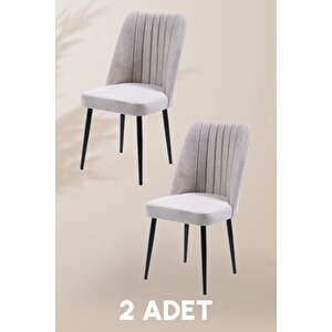 Vento Sandalye - Jerika Krem - Metal Siyah Ayak (2 Adet) - Salon Sandalyesi / Mutfak Sandalyesi Krem