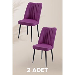 Vento Sandalye - Jerika Mor - Metal Siyah Ayak (2 Adet) - Salon Sandalyesi / Mutfak Sandalyesi Mor