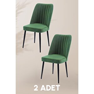 Vento Sandalye - Jerika Yeşil - Metal Siyah Ayak (2 Adet) - Salon Sandalyesi / Mutfak Sandalyesi Yeşil