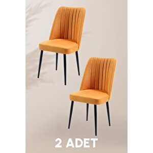 Vento Sandalye - Jerika Sarı - Metal Siyah Ayak (2 Adet) - Salon Sandalyesi / Mutfak Sandalyesi Sarı