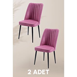 Vento Sandalye - Jerika Pembe- Metal Siyah Ayak (2 Adet) - Salon Sandalyesi / Mutfak Sandalyesi Pembe