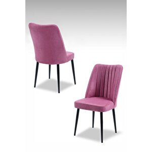 Vento Sandalye - Jerika Pembe- Metal Siyah Ayak (2 Adet) - Salon Sandalyesi / Mutfak Sandalyesi Pembe