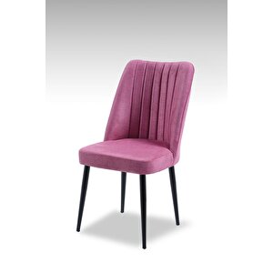 Vento Sandalye - Jerika Pembe- Metal Siyah Ayak (2 Adet) - Salon Sandalyesi / Mutfak Sandalyesi Pembe