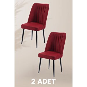 Vento Sandalye - Jerika Bordo - Metal Siyah Ayak (2 Adet) - Salon Sandalyesi / Mutfak Sandalyesi Bordo