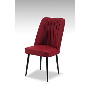 Vento Sandalye - Jerika Bordo - Metal Siyah Ayak (2 Adet) - Salon Sandalyesi / Mutfak Sandalyesi Bordo