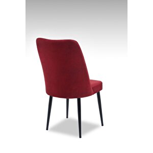 Vento Sandalye - Jerika Bordo - Metal Siyah Ayak (2 Adet) - Salon Sandalyesi / Mutfak Sandalyesi