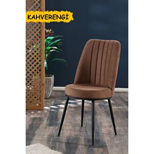 Gold Sandalye - Kahve - Metal Siyah Ayak ( 2 Adet ) - Salon Sandalyesi / Mutfak Sandalyesi Kahverengi