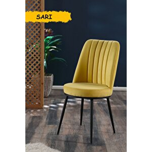 Gold Sandalye - Sarı - Metal Siyah Ayak ( 2 Adet ) - Salon Sandalyesi / Mutfak Sandalyesi