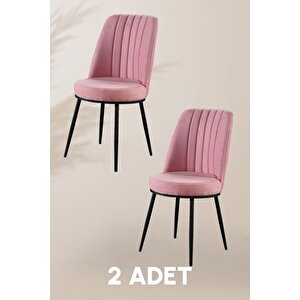 Gold Sandalye - Pembe - Metal Siyah Ayak ( 2 Adet ) - Salon Sandalyesi / Mutfak Sandalyesi Pembe