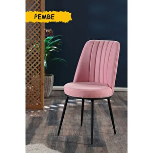 Gold Sandalye - Pembe - Metal Siyah Ayak ( 2 Adet ) - Salon Sandalyesi / Mutfak Sandalyesi Pembe