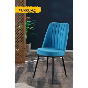 Gold Sandalye - Turkuaz - Metal Siyah Ayak ( 2 Adet ) - Salon Sandalyesi / Mutfak Sandalyesi Turkuaz