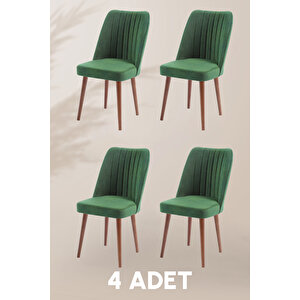Polo Sandalye - Jerika Yeşil - Ahşap Ceviz Ayak (4 Adet) - Salon Sandalyesi / Mutfak Sandalyesi Yeşil