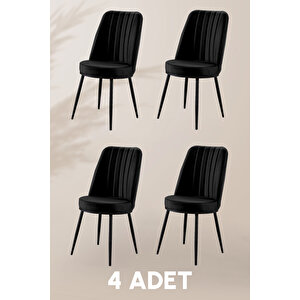 Gold Sandalye - Siyah- Metal Siyah Ayak (4 Adet) - Salon Sandalyesi / Mutfak Sandalyesi