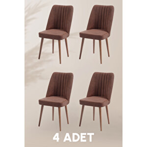 Polo Sandalye - Jerika Kahverengi - Ahşap Ceviz Ayak (4 Adet) - Salon Sandalyesi / Mutfak Sandalyesi Kahverengi