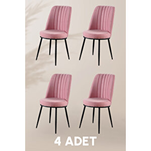 Gold Sandalye - Pembe  - Metal Siyah Ayak (4 Adet) - Salon Sandalyesi / Mutfak Sandalyesi Pembe