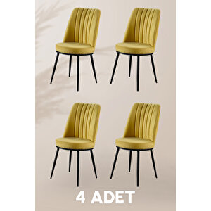 Gold Sandalye - Sarı - Metal Siyah Ayak (4 Adet) - Salon Sandalyesi / Mutfak Sandalyesi