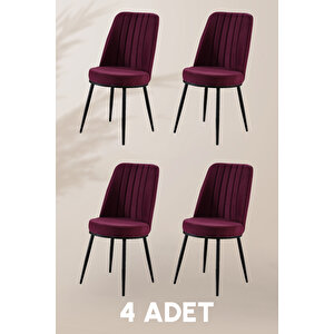 Gold Sandalye - Mor - Metal Siyah Ayak (4 Adet) - Salon Sandalyesi / Mutfak Sandalyesi Mor