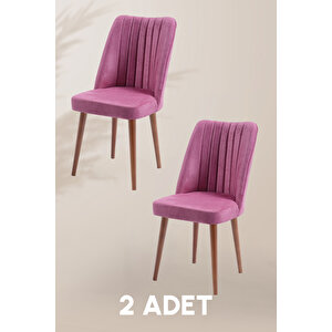 Polo Sandalye - Gül Kurusu - Ahşap Ceviz Ayak ( 2 Adet ) - Salon Sandalyesi / Mutfak Sandalyesi Pembe