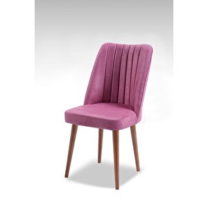 Polo Sandalye - Gül Kurusu - Ahşap Ceviz Ayak ( 2 Adet ) - Salon Sandalyesi / Mutfak Sandalyesi Pembe