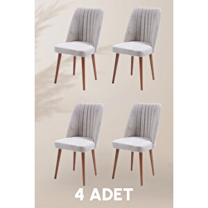 Polo Sandalye - Jerika Krem- Ahşap Ceviz Ayak (4 Adet) - Salon Sandalyesi / Mutfak Sandalyesi Krem