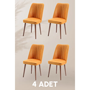 Polo Sandalye - Jerika Sarı - Ahşap Ceviz Ayak (4 Adet) - Salon Sandalyesi / Mutfak Sandalyesi Sarı