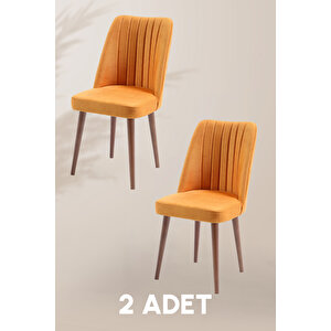 Polo Sandalye - Sarı - Ahşap Ceviz Ayak ( 2 Adet ) - Salon Sandalyesi / Mutfak Sandalyesi Sarı