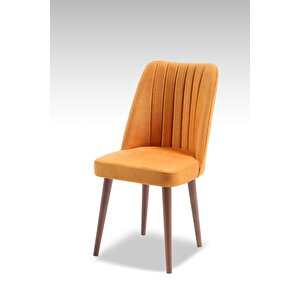 Polo Sandalye - Sarı - Ahşap Ceviz Ayak ( 2 Adet ) - Salon Sandalyesi / Mutfak Sandalyesi Sarı