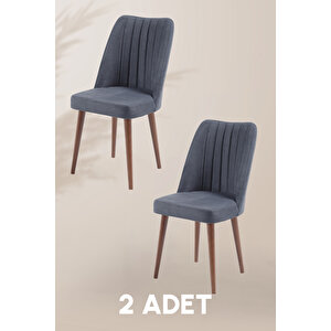 Polo Sandalye - Gri - Ahşap Ceviz Ayak ( 2 Adet ) - Salon Sandalyesi / Mutfak Sandalyesi Gri