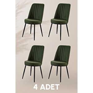 Gold Sandalye - Yeşil - Metal Siyah Ayak (4 Adet) - Salon Sandalyesi / Mutfak Sandalyesi Yeşil