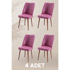 Polo Sandalye - Jerika Gül Kurusu - Ahşap Ceviz Ayak (4 Adet) - Salon Sandalyesi / Mutfak Sandalyesi Pembe