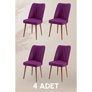 Polo Sandalye - Jerika Mor - Ahşap Ceviz Ayak (4 Adet) - Salon Sandalyesi / Mutfak Sandalyesi Mor