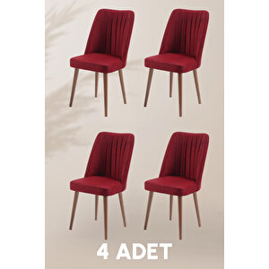Polo Sandalye - Jerika Bordo - Ahşap Ceviz Ayak (4 Adet) - Salon Sandalyesi / Mutfak Sandalyesi Bordo