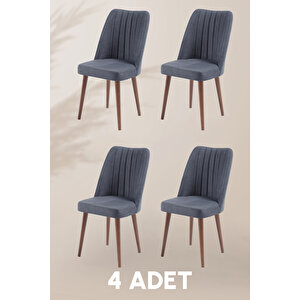 Polo Sandalye - Jerika Gri - Ahşap Ceviz Ayak (4 Adet) - Salon Sandalyesi / Mutfak Sandalyesi Gri