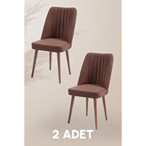 Polo Sandalye - Kahverengi - Ahşap Ceviz Ayak ( 2 Adet ) - Salon Sandalyesi / Mutfak Sandalyesi