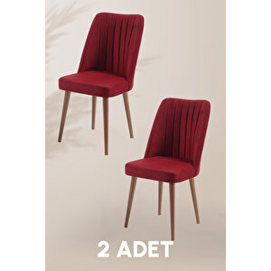Polo Sandalye - Bordo - Ahşap Ceviz Ayak ( 2 Adet ) - Salon Sandalyesi / Mutfak Sandalyesi Bordo