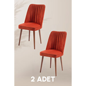 Polo Sandalye - Turuncu - Ahşap Ceviz Ayak ( 2 Adet ) - Salon Sandalyesi / Mutfak Sandalyesi Turuncu