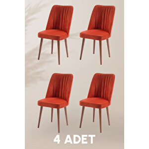 Polo Sandalye - Jerika Turuncu - Ahşap Ceviz Ayak (4 Adet) - Salon Sandalyesi / Mutfak Sandalyesi Turuncu