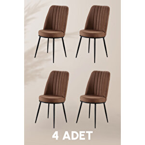 Gold Sandalye - Kahverengi - Metal Siyah Ayak (4 Adet) - Salon Sandalyesi / Mutfak Sandalyesi Kahverengi