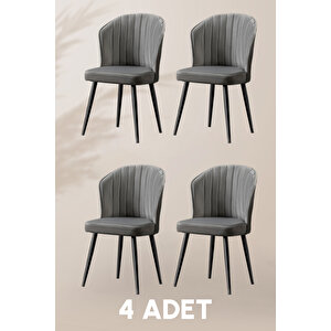 Rubi Sandalye - Babyface Gri - Siyah Metal Ayak (4 Adet) - Salon Sandalyesi / Mutfak Sandalyesi Gri